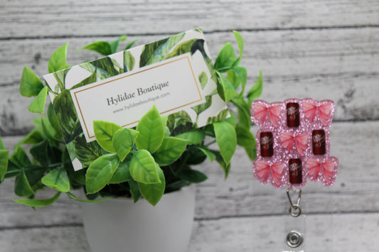 Dr Pepper and Bows on Pink Glitter Badge Reel