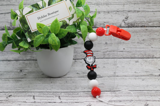 Cat in Hat Pacifier Holder with Clip