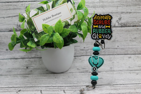 Animal Scrubs and Rubber Gloves Badge Reel with Accessories