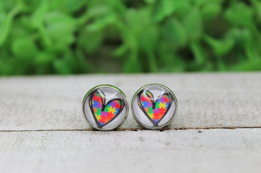 Autism Awareness Doodle Heart Stud Earrings