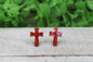 Red Glitter Cross Stud Earrings