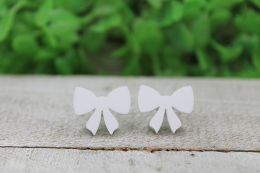 White Bow Stud Earrings