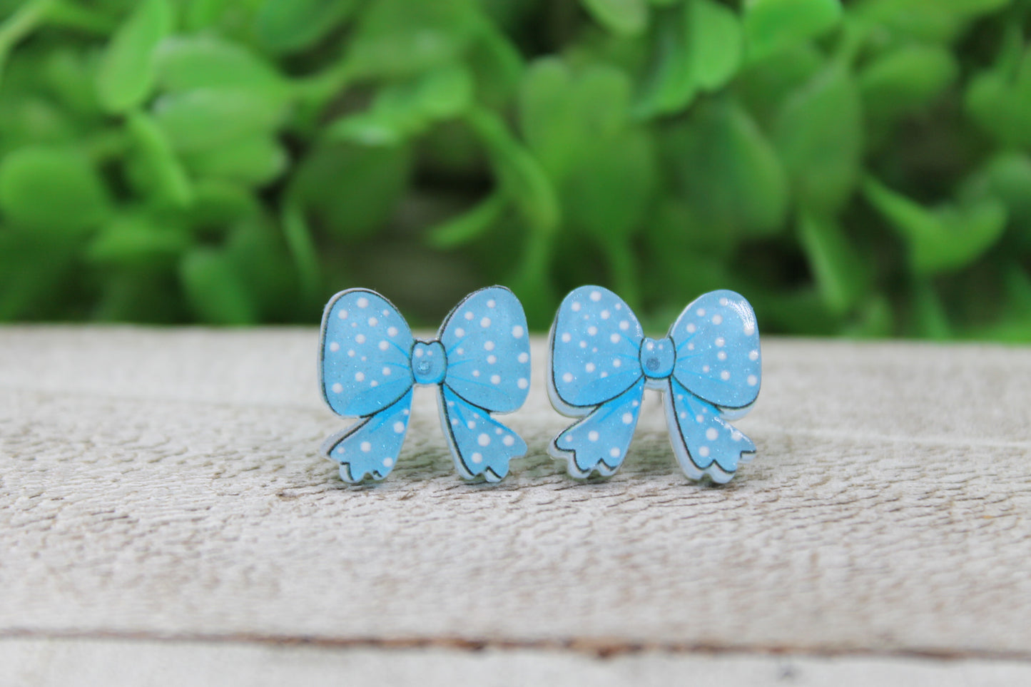 Blue Polka Dot Bow Stud Earrings