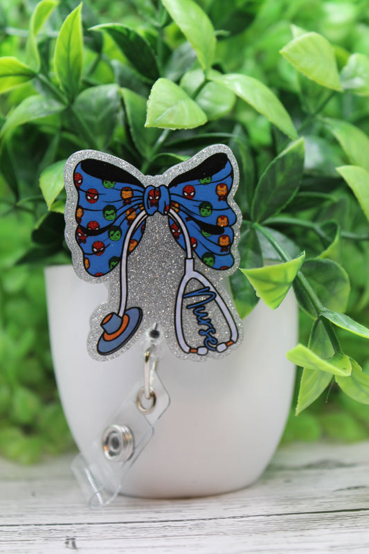 Super Hero Nurse Bow Stethoscope Badge Reel