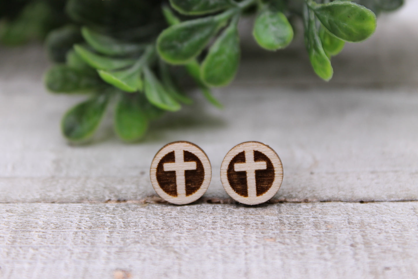 Cross || Wood Stud Earrings