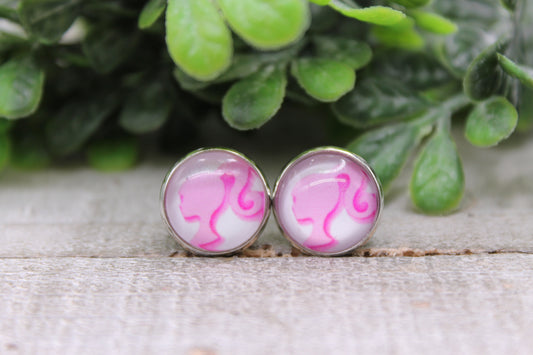 Pink Barbie Silhouette || Stud Earrings