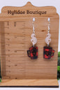 Buffalo Plaid Coffee Cup with Heart || Drop Earrings