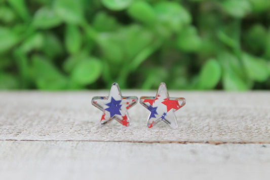 Mirrored Patriotic Stars Stud Earrings