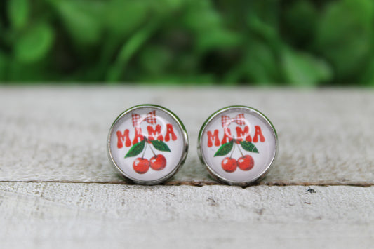 MAMA Cherries Glass Stud Earrings
