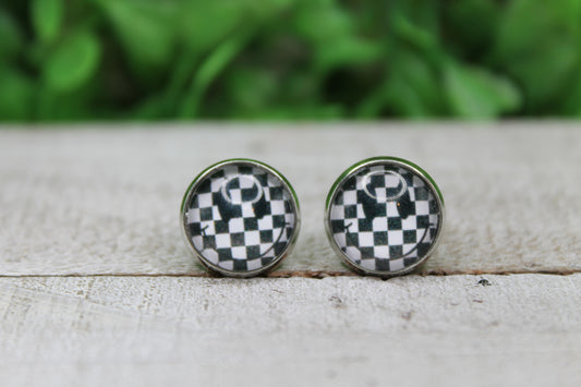 Checkered Smiley Glass Stud Earrings