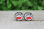 Red Cherries and Checkered Bow Glass Stud Earrings