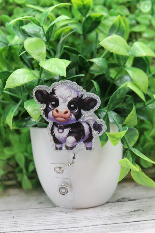 Black and White Cow Badge Reel