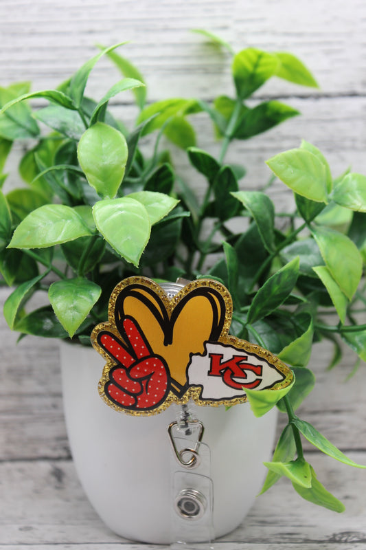 Peace Love KC Chiefs Football Badge Reel