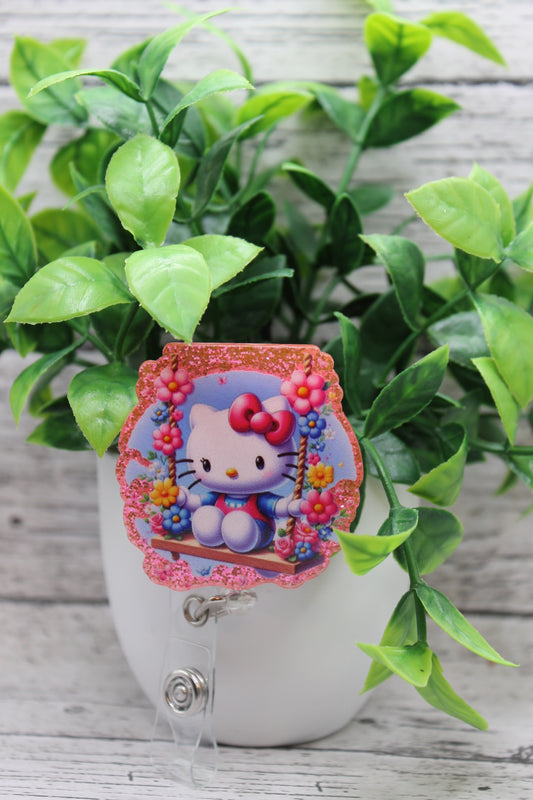 Floral Swing Cat Badge Reel