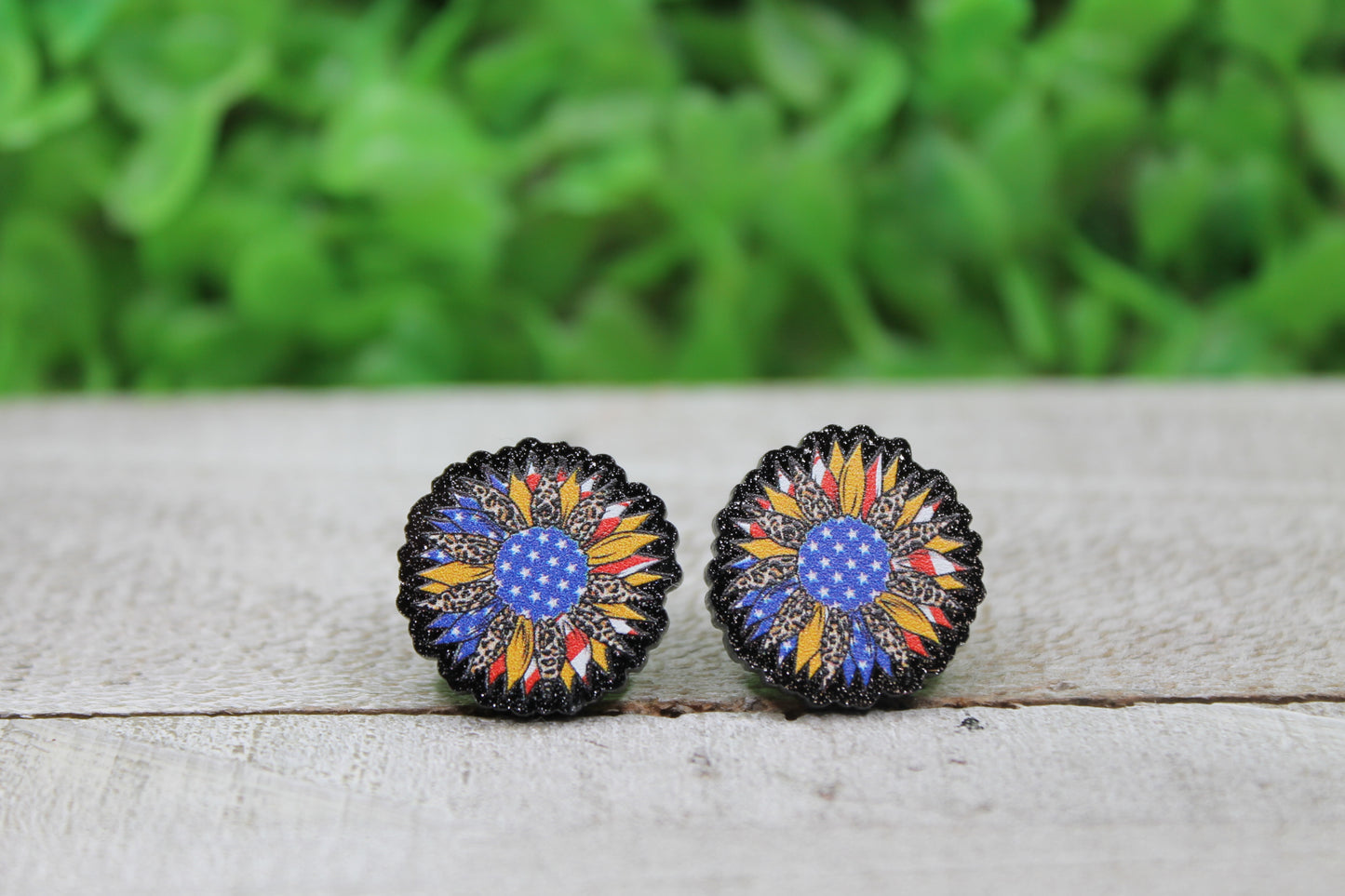 Patriotic Sunflower Stud Earrings