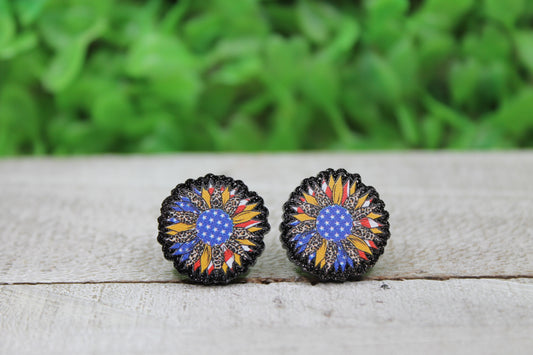 Patriotic Sunflower Stud Earrings