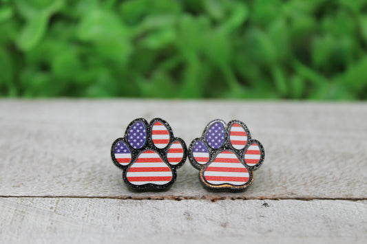 American Flag Paw Print Stud Earrings