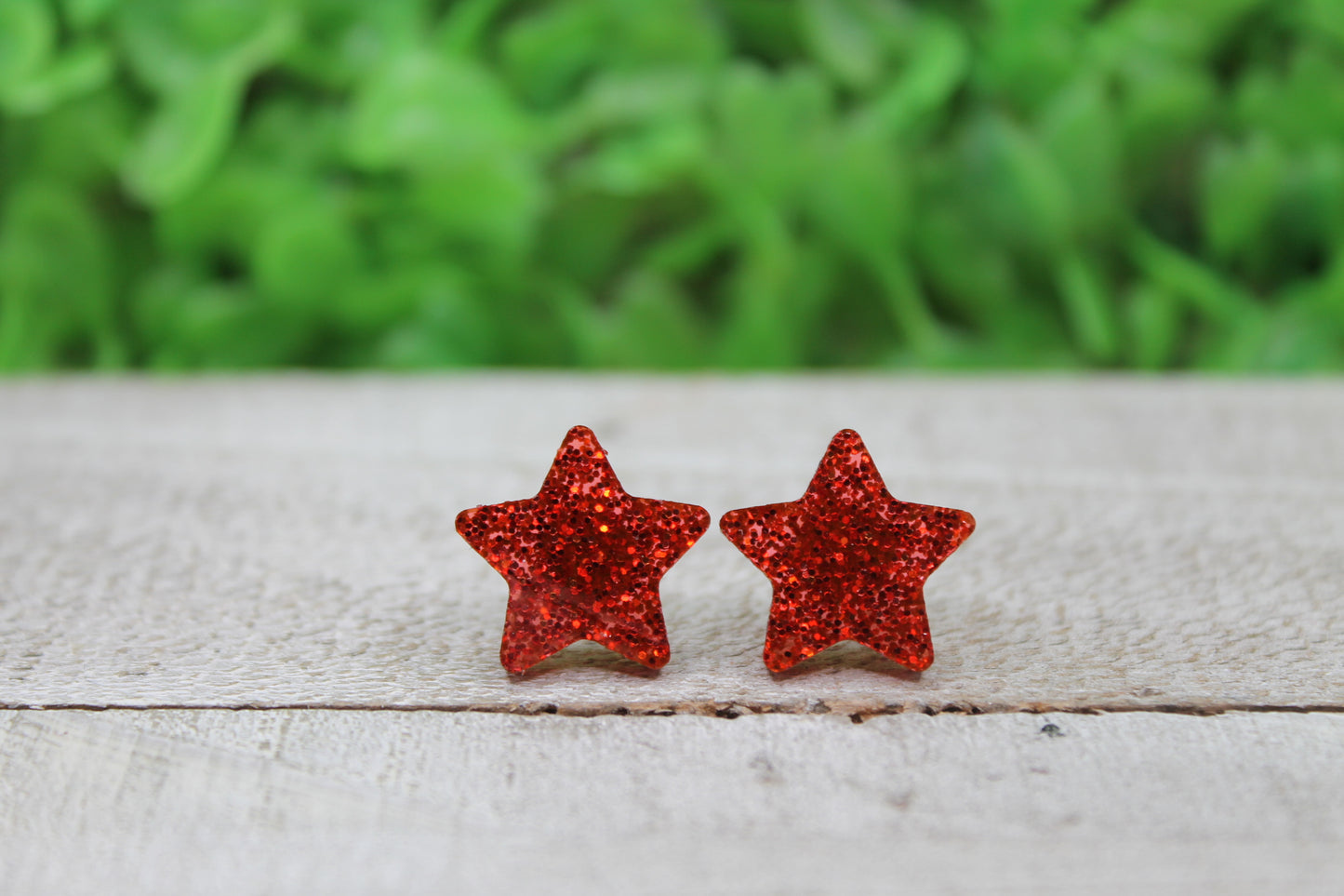 Red Glitter Star Stud Earrings