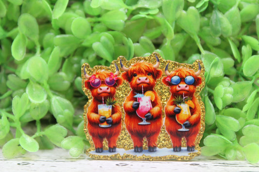 Tropical Drinks Highland Cows Badge Reel