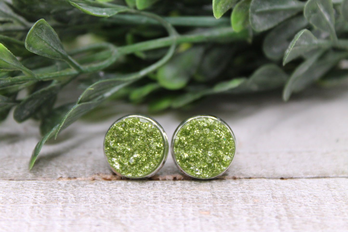 Light Green Sparkle Druzy Stud Earrings