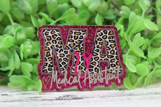 MA Medical Assistant Leopard on Pink Badge Reel