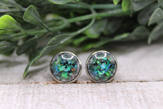 Green Foiled Dome Stud Earrings