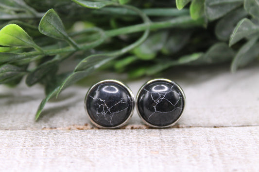 Black Cracked Faux Stone Stud Earrings