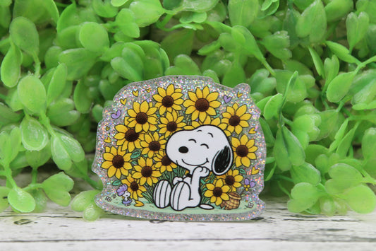 White Dog in Sunflowers Badge Reel