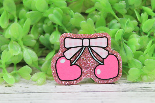 Pink Cherries with Bow on Glitter Badge Reel
