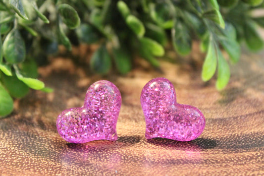 Purple Glitter Hearts Valentine's Day • Stud Earrings