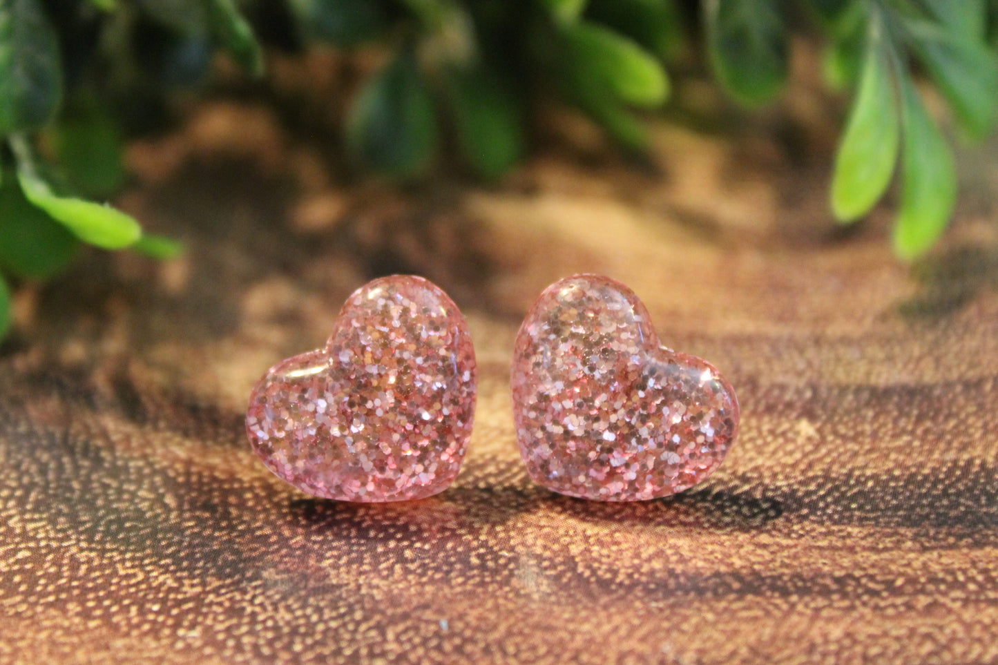 Pink Glitter Hearts Valentine's Day • Stud Earrings