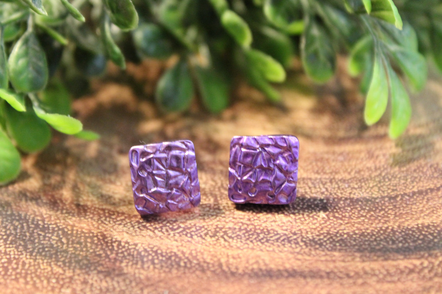 Purple Foil Square Valentine's Day • Stud Earrings