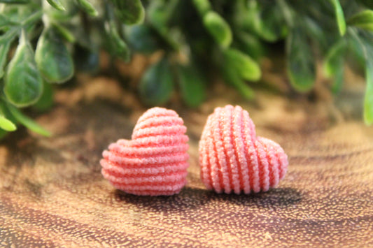 Pink Corduroy Hearts Valentine's Day • Stud Earrings