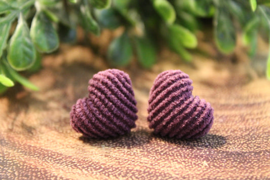 Purple Corduroy Hearts Valentine's Day • Stud Earrings