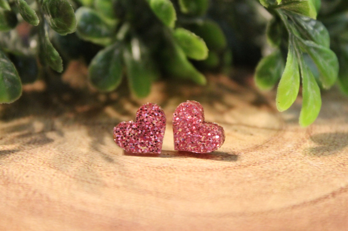 Pink Glitter Hearts Valentine's Day • Stud Earrings