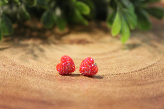 Red "Mini" Druzy Hearts Valentine's Day • Stud Earrings