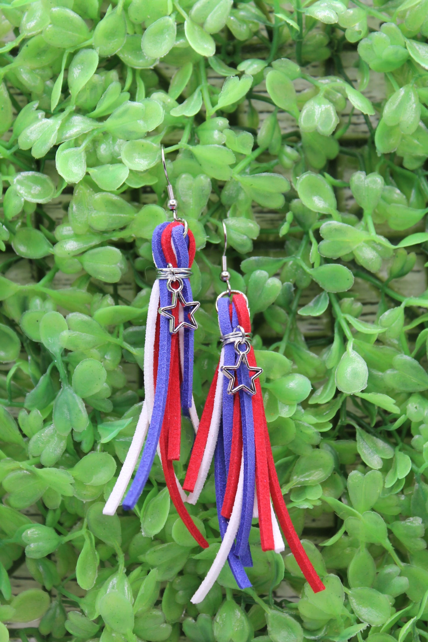 Patriotic Tassel Star Charm Dangle Earrings