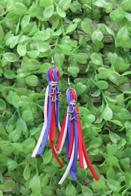 Patriotic Tassel Star Charm Dangle Earrings