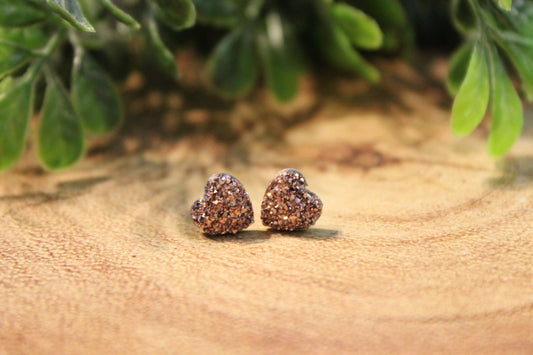 Rose Gold "Mini" Druzy Hearts Valentine's Day • Stud Earrings