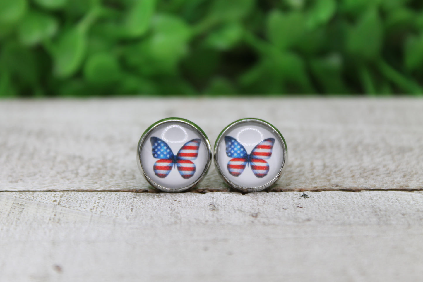 American Flag Butterfly Glass Stud Earrings