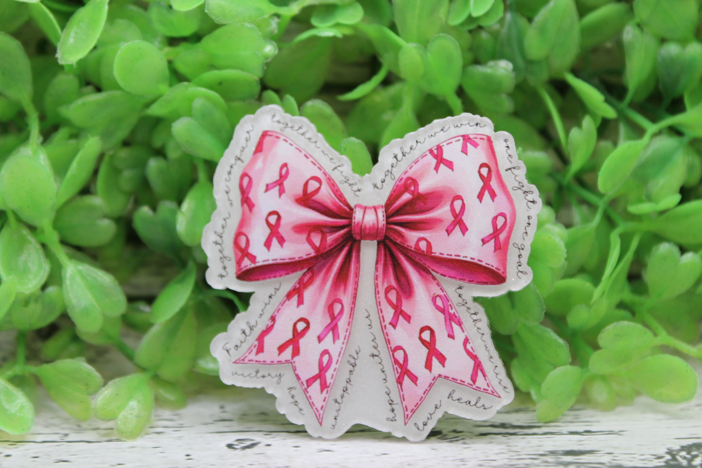Breast Cancer Awareness Bow White Badge Reel