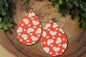 White Hearts on Red • Single Sided Faux Leather Teardrop Dangle Earrings