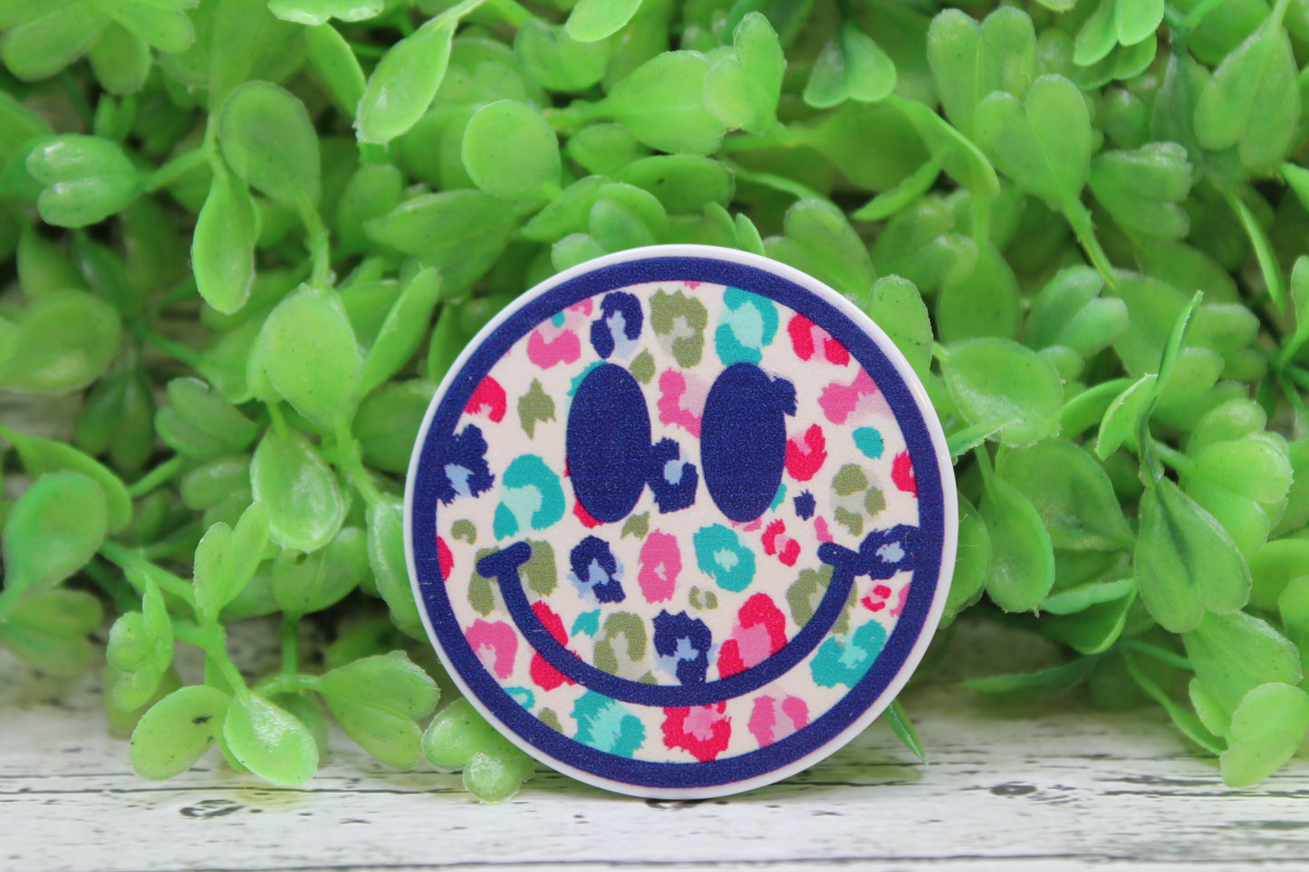 Colorful Leopard Smiley Badge Reel