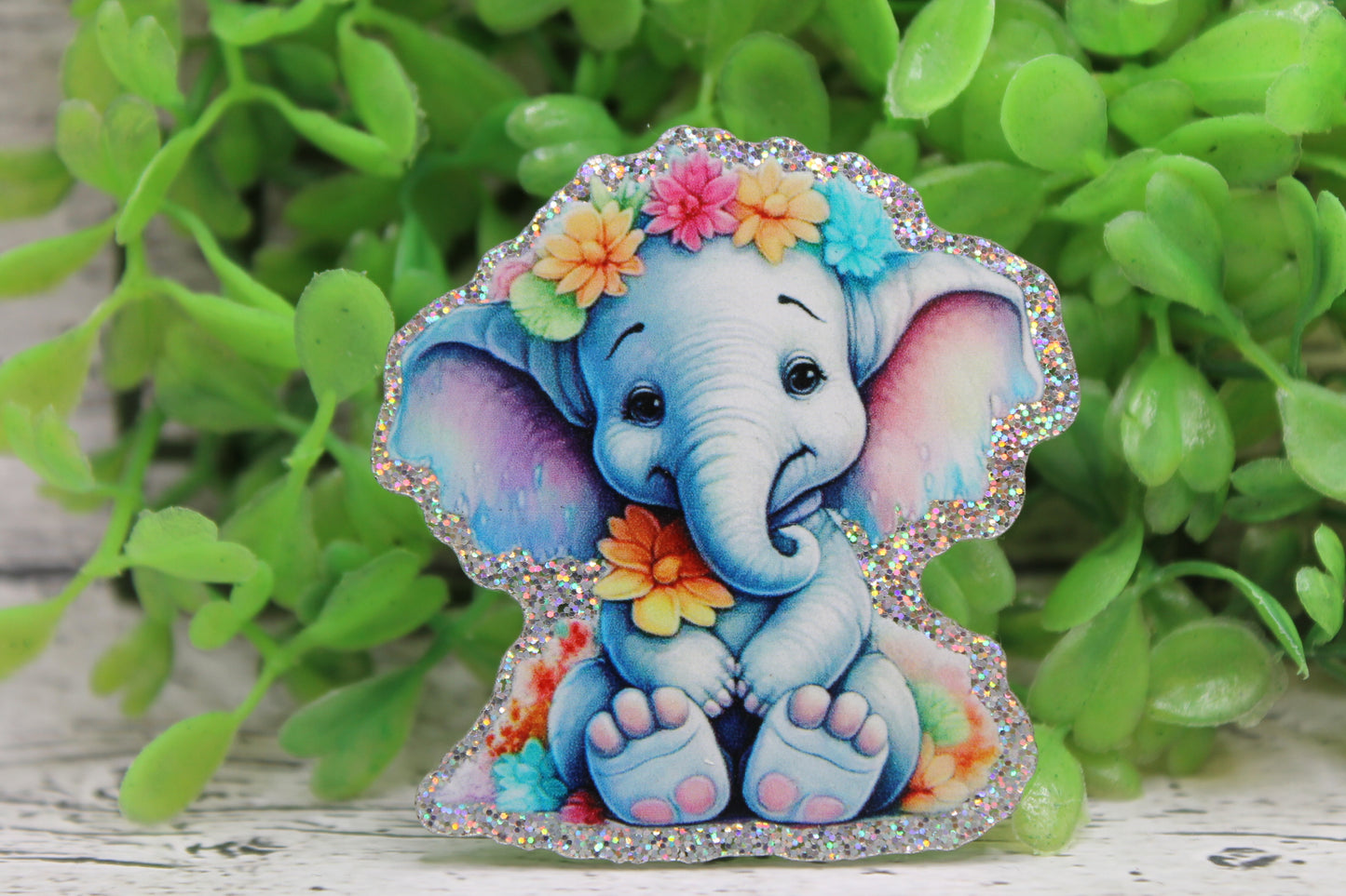 Floral Crown Elephant Badge Reel