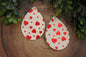 Red Metallic Hearts on White • Single Sided Faux Leather Teardrop Dangle Earrings