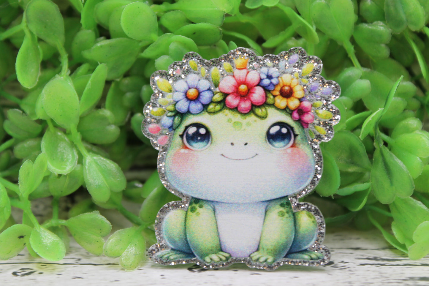 Floral Crown Frog Badge Reel