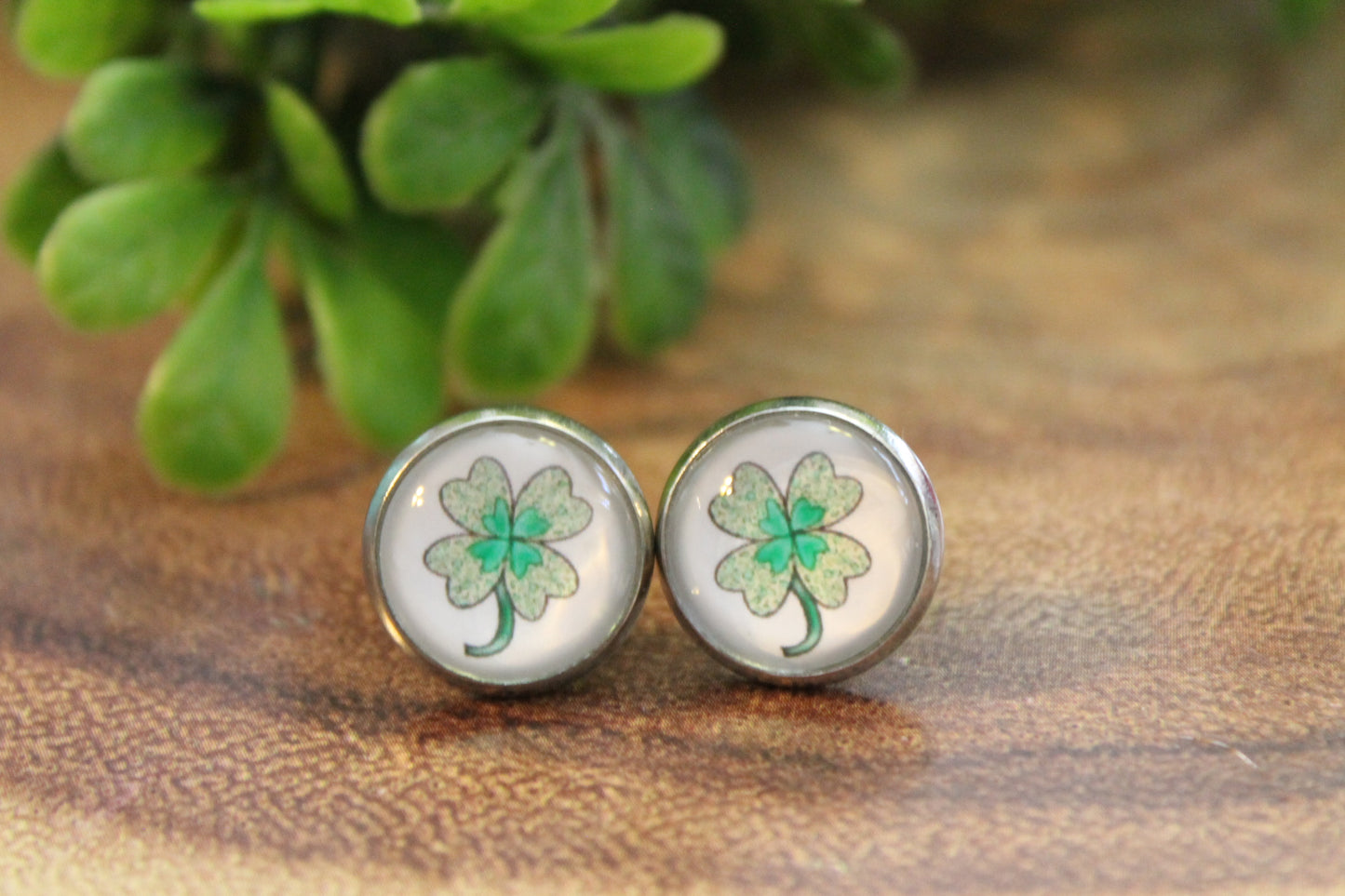 2-Tone Shamrock St. Patrick's Day • Stud Earrings