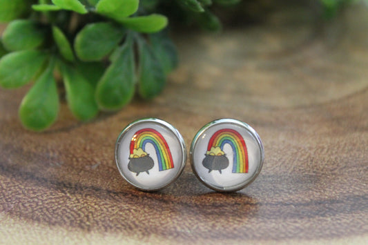 Rainbow & Pot of Gold St. Patrick's Day • Stud Earrings