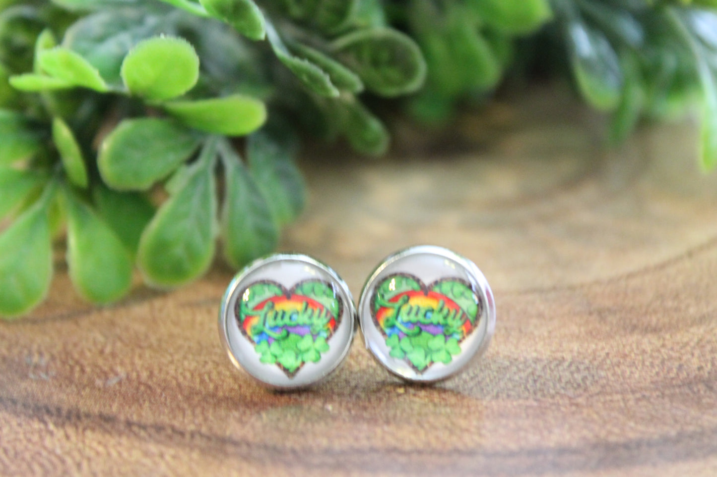 Lucky Clover Heart St. Patrick's Day • Stud Earrings