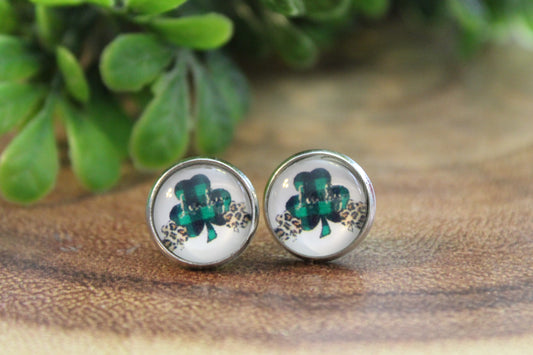 Lucky Plaid Clover St. Patrick's Day • Stud Earrings